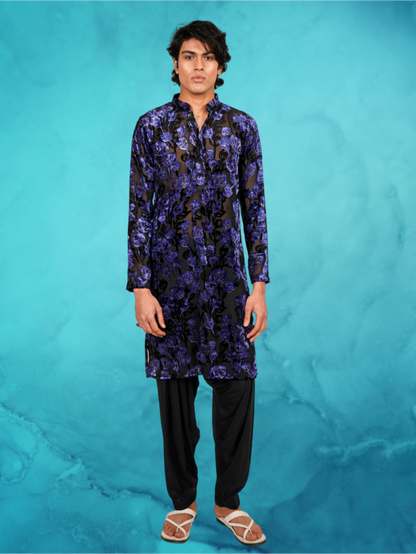 Devoré Floral Indigo Kurta