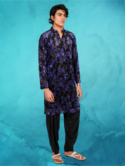 Devoré Floral Indigo Kurta