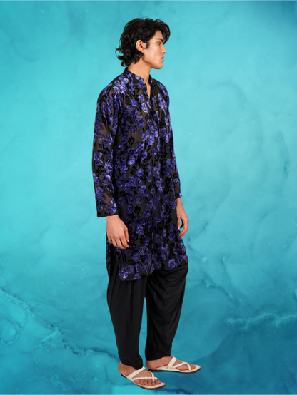 Devoré Floral Indigo Kurta