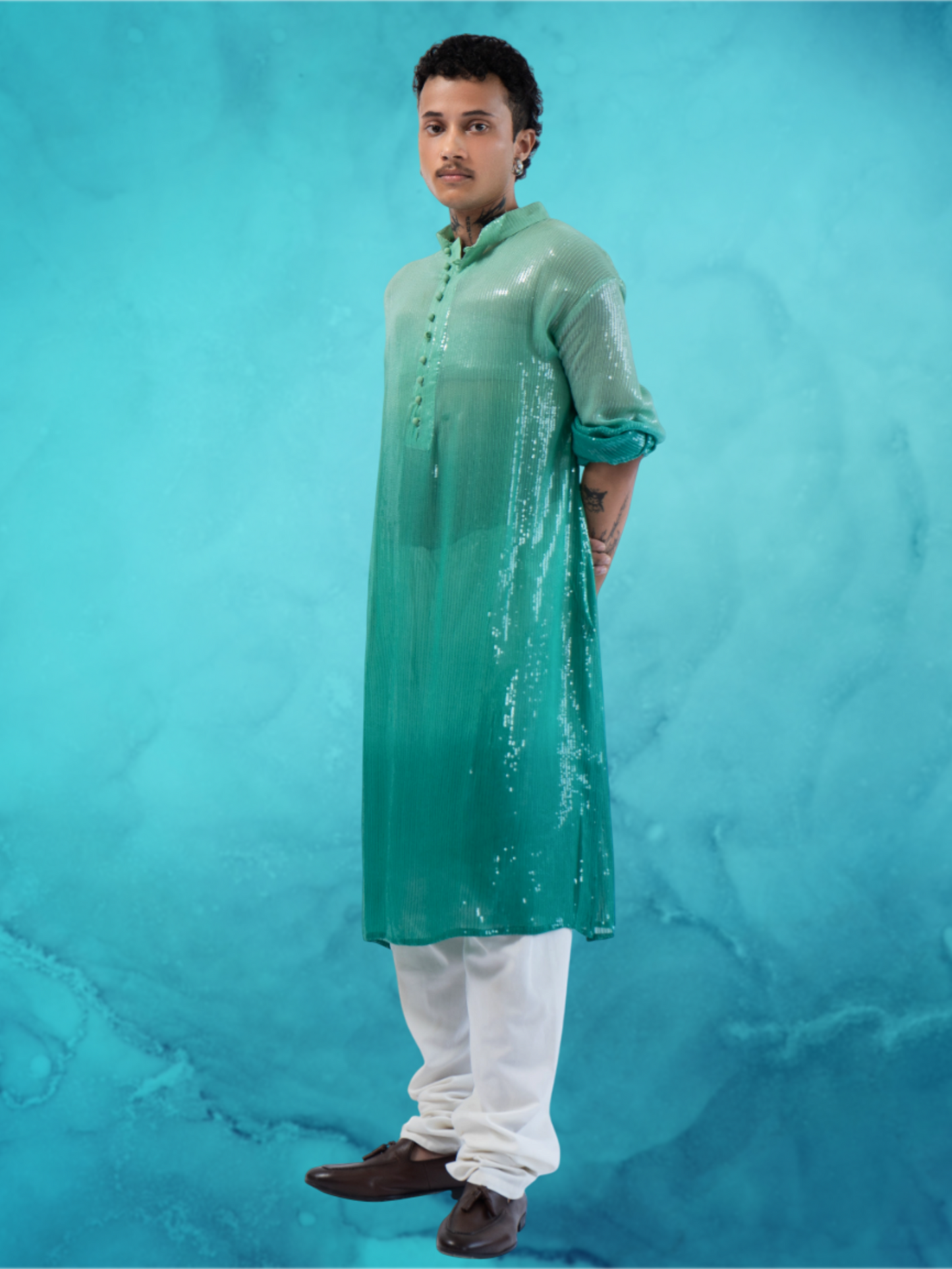 Sequin Green Ombre Kurta