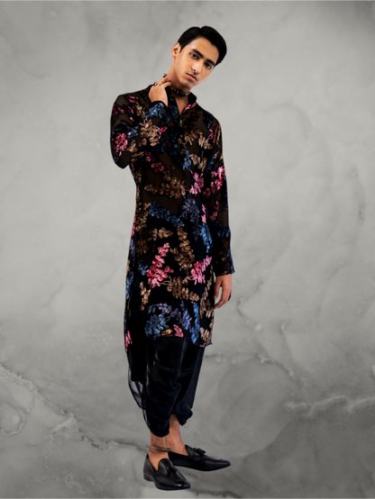 Devoré Floral Black Kurta