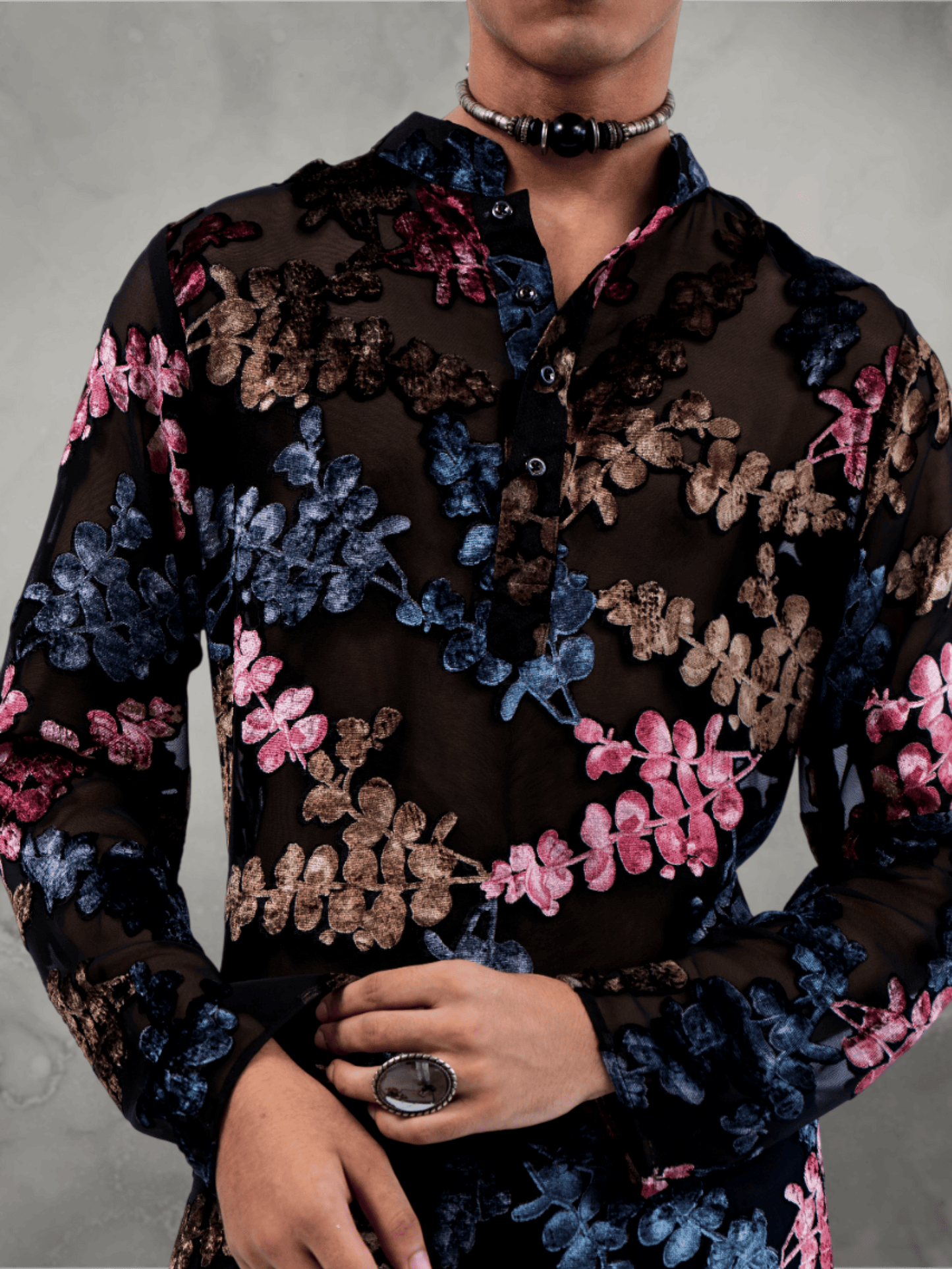 Devoré Floral Black Kurta