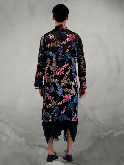 Devoré Floral Black Kurta