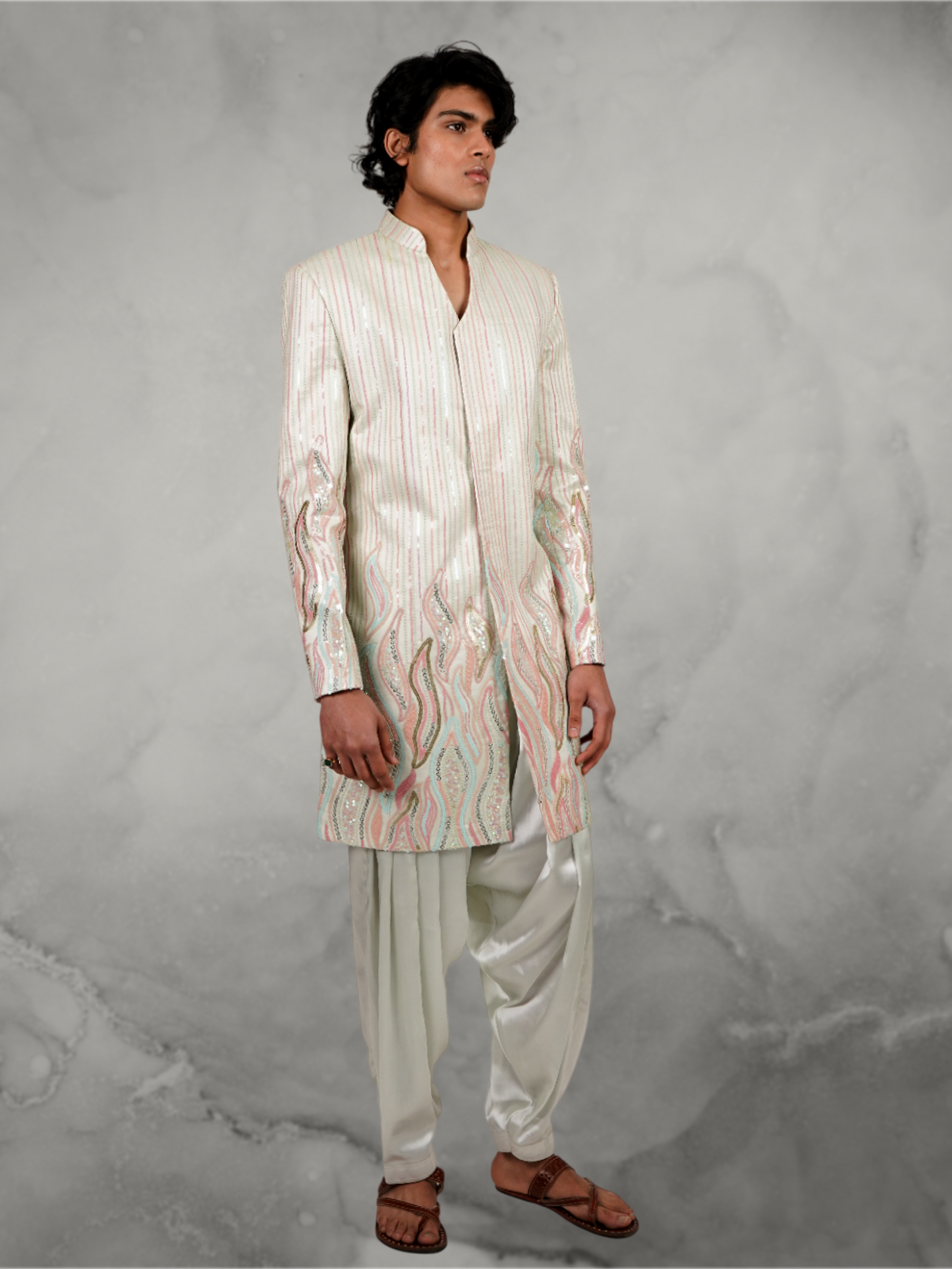 Flame shape embroidered Pastel Sherwani