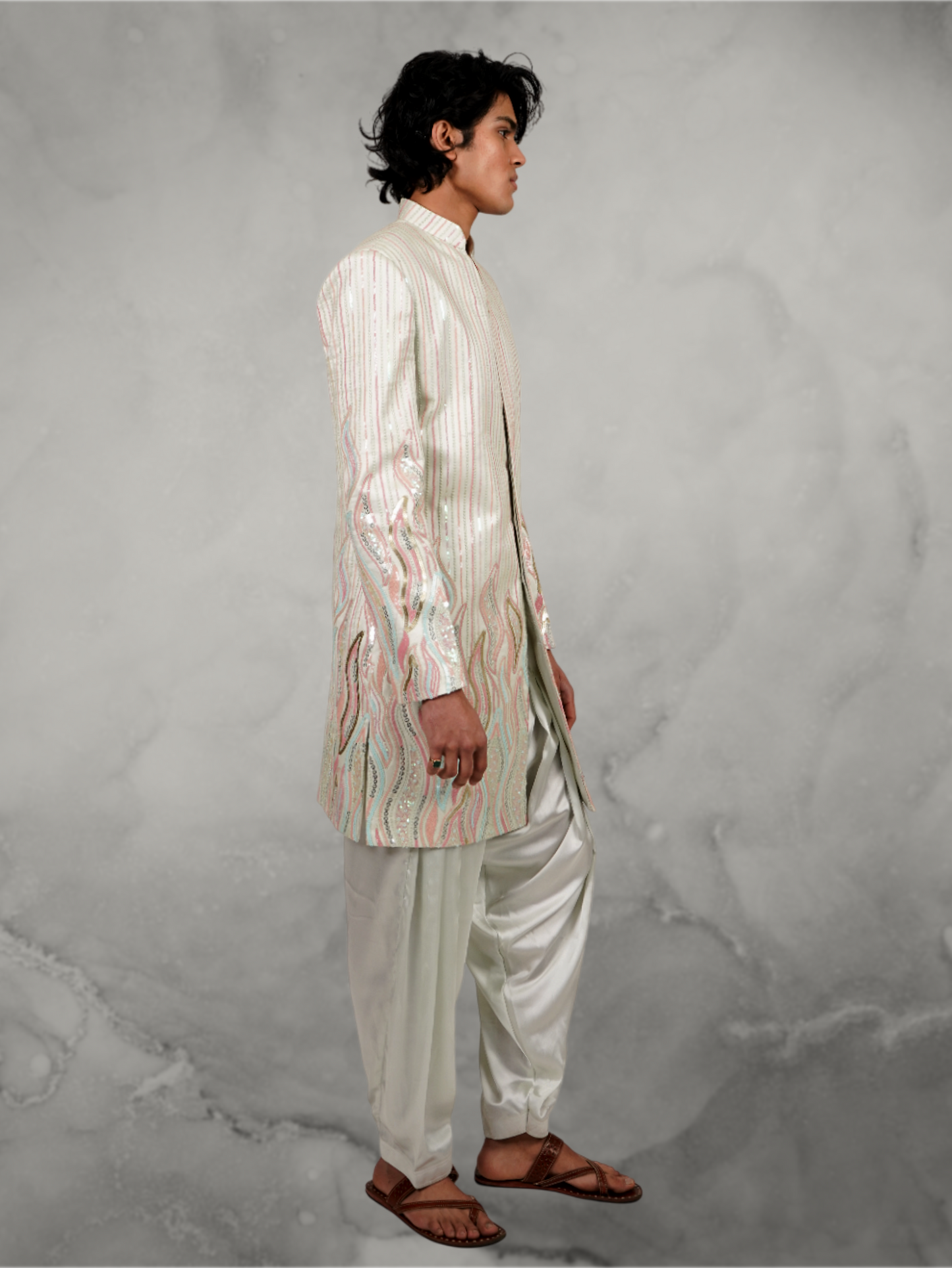 Flame shape embroidered Pastel Sherwani