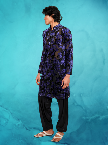 Devoré Floral Indigo Kurta