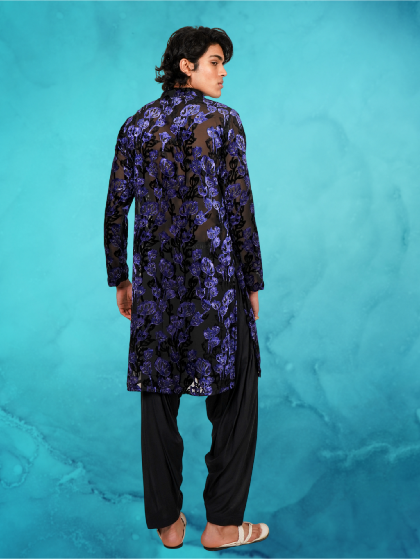 Devoré Floral Indigo Kurta