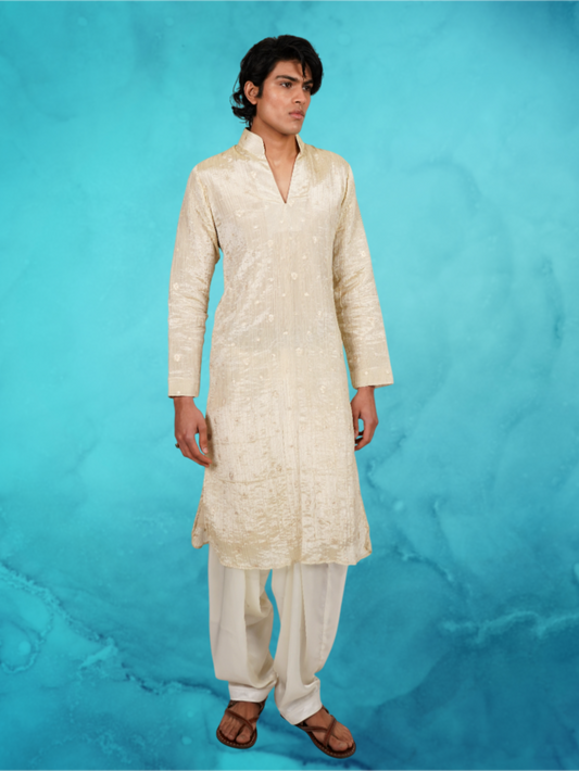 Gold Dot Tissue Off-white Kurta