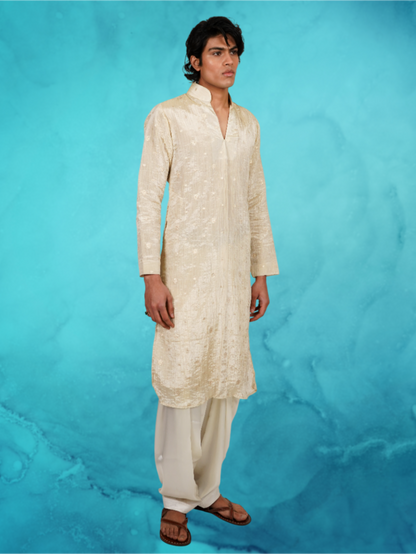 Gold Dot Tissue Off-white Kurta