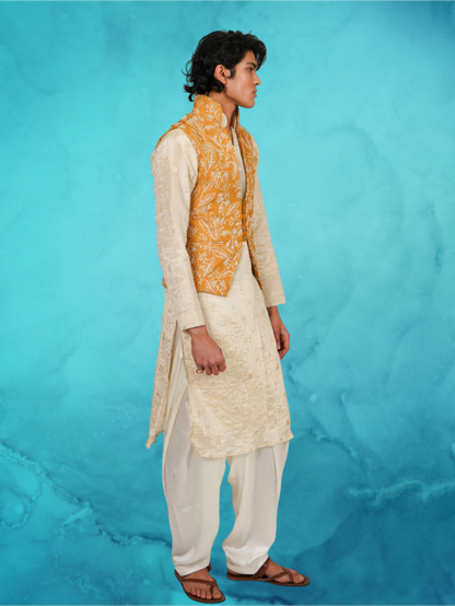 Embroidered Mustard Waist andTissue Kurta Set