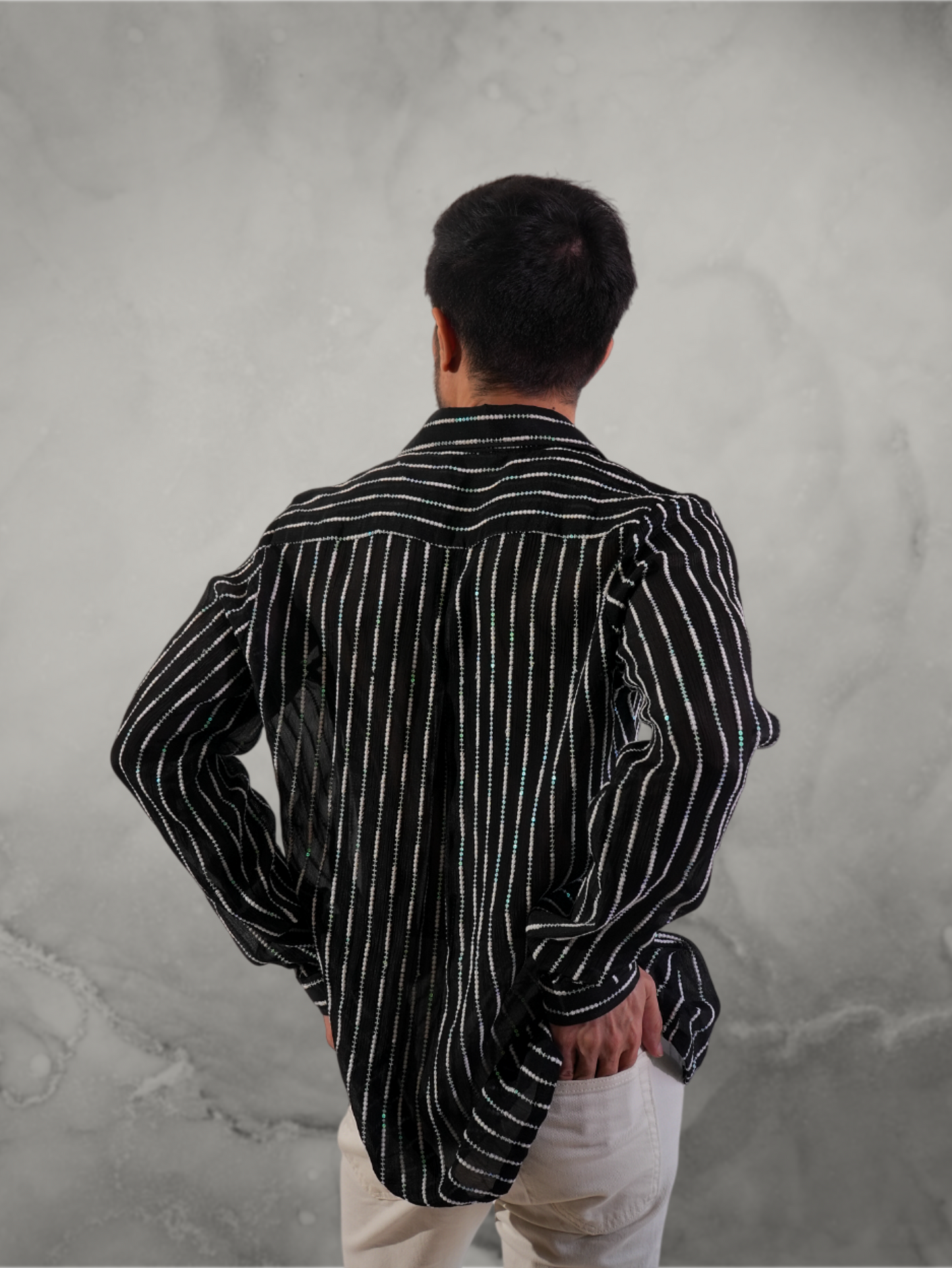 Sequin Stripped Black Shirt