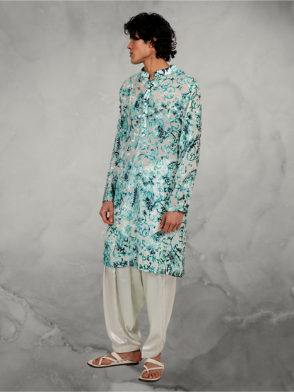 Devoré Paisleys Sea-Green Kurta