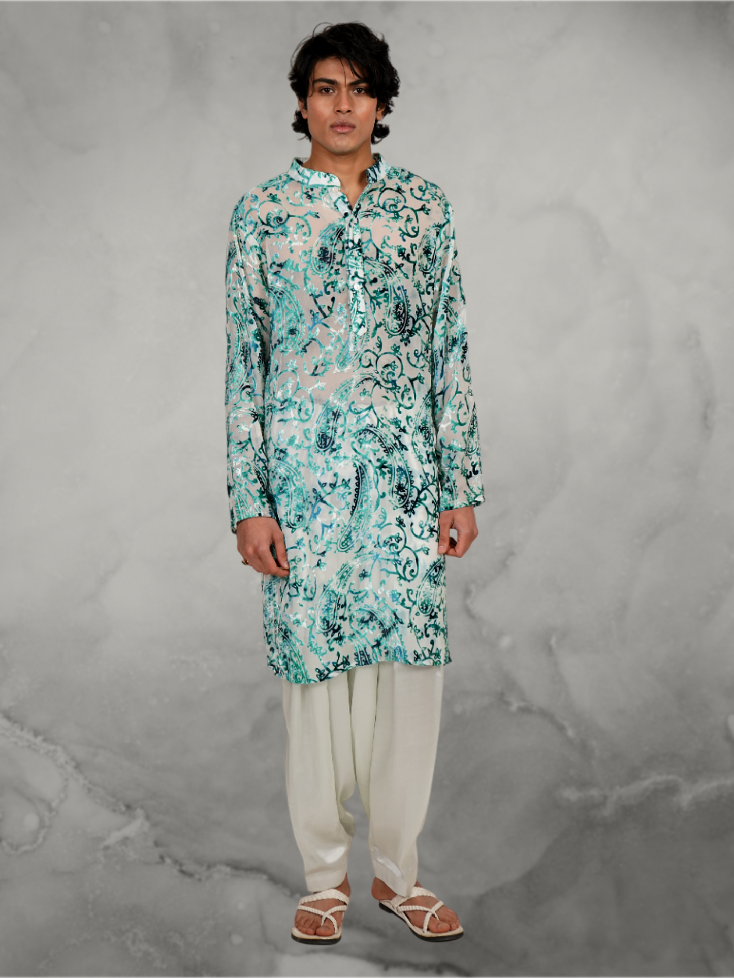 Devoré Paisleys Sea-Green Kurta