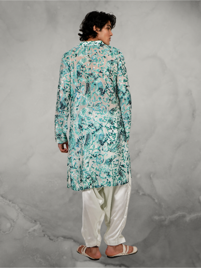 Devoré Paisleys Sea-Green Kurta