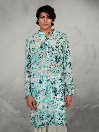 Devoré Paisleys Sea-Green Kurta