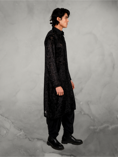 Devoré Floral Black Kurta