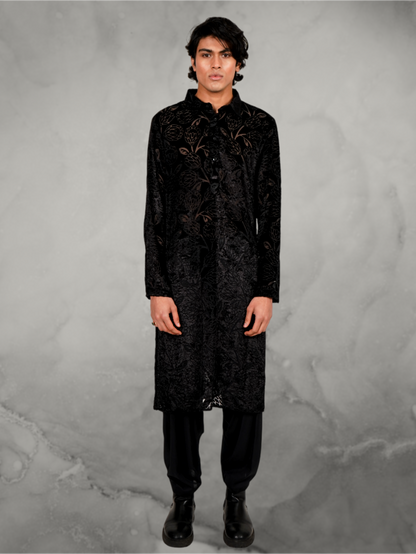 Devoré Floral Black Kurta