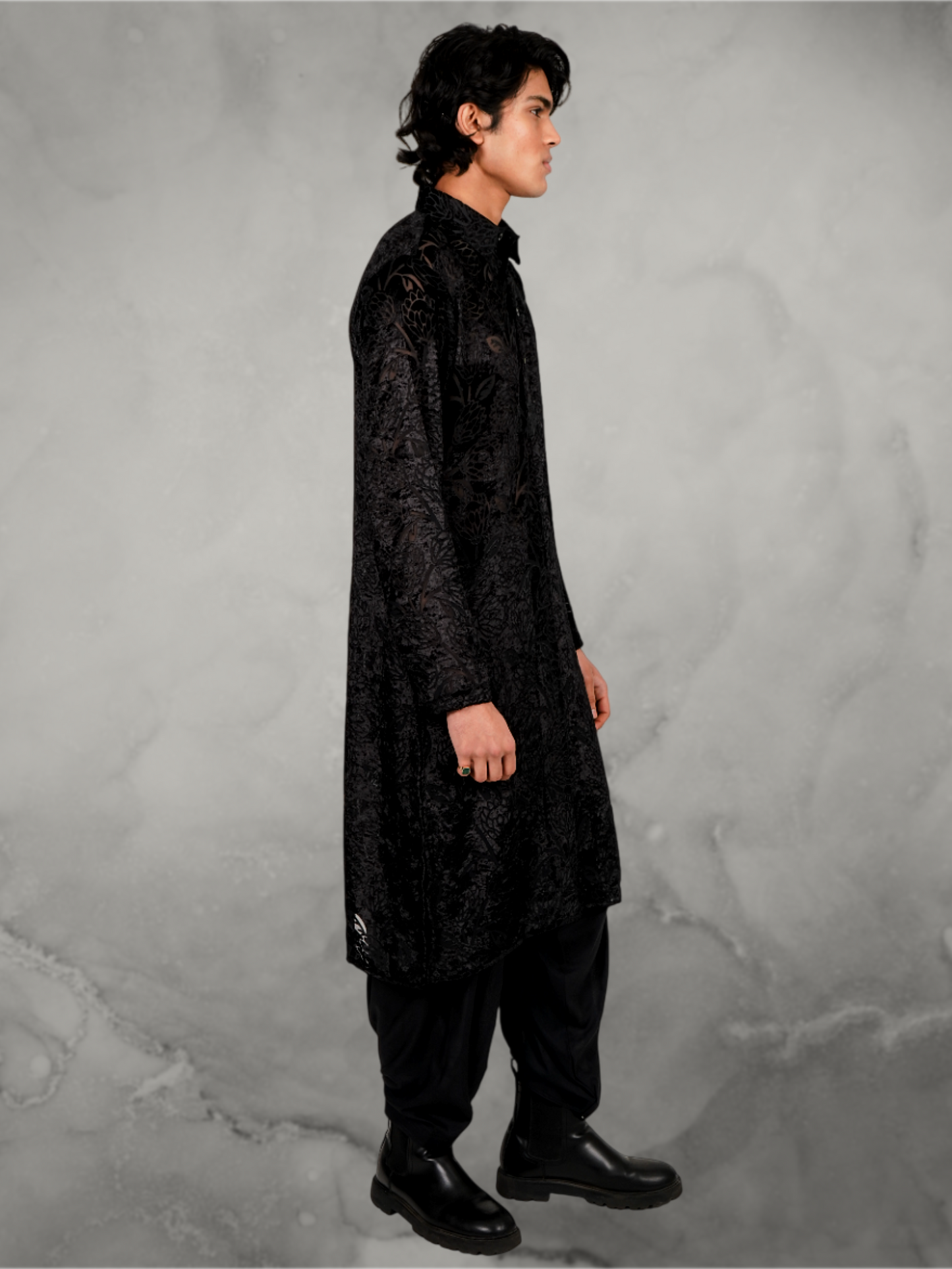 Devoré Floral Black Kurta