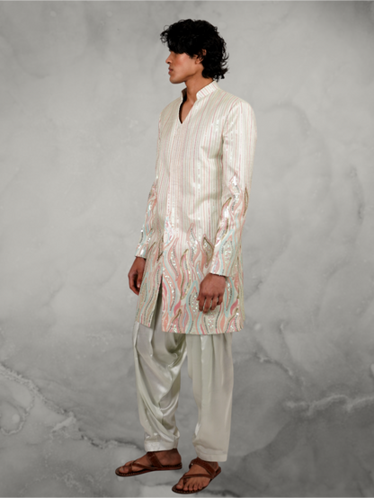 Flame shape embroidered Pastel Sherwani