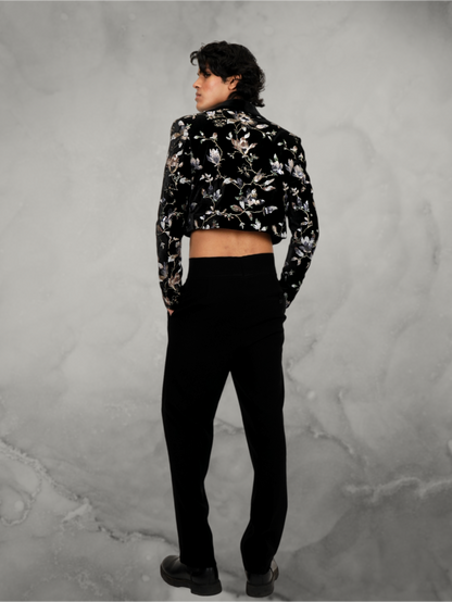 Velvet Floral Embroidered Black Tuxedo