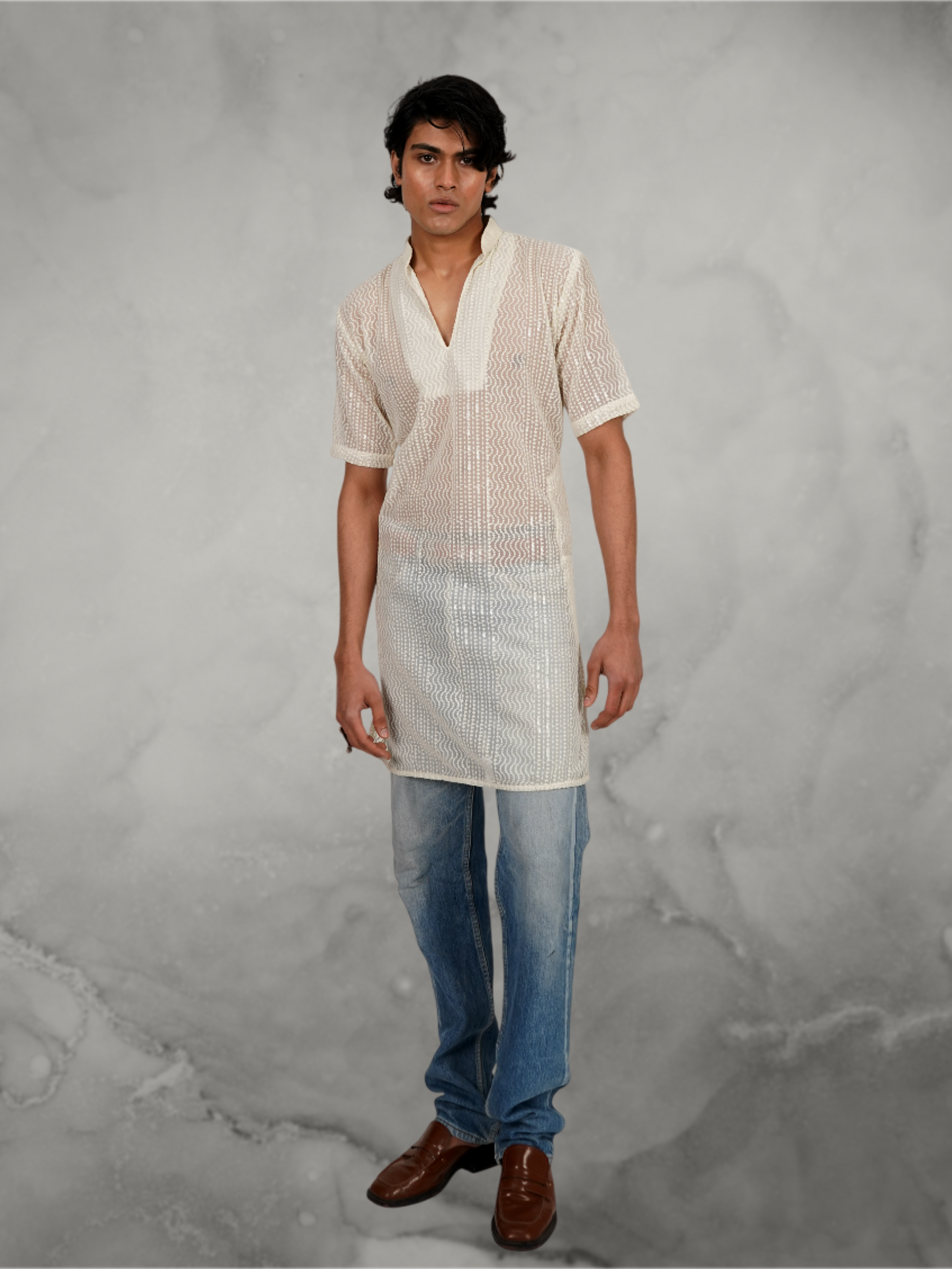 Embroidered White Half Sleeves Kurta