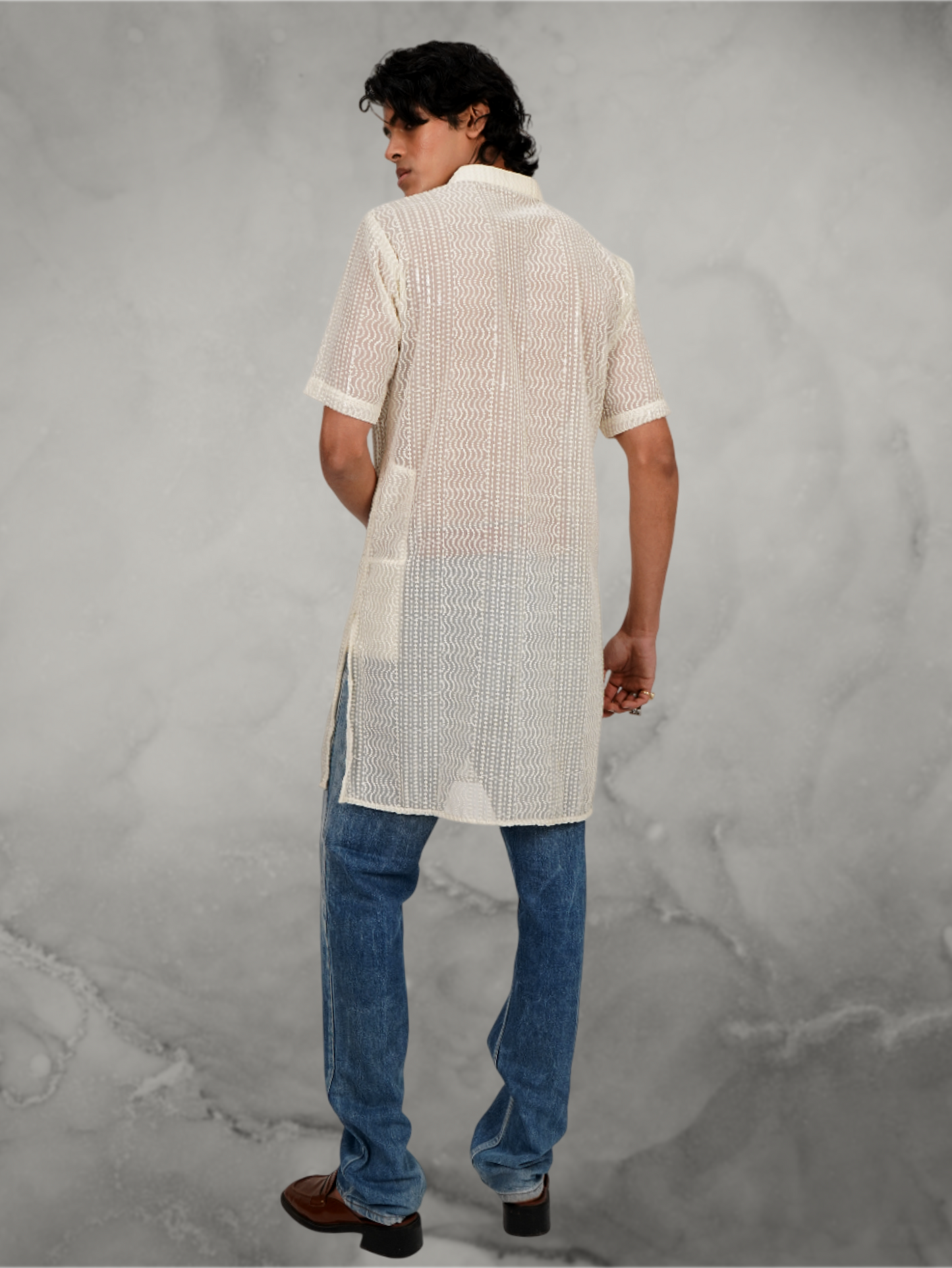 Embroidered White Half Sleeves Kurta