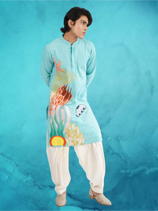 Coral Motifs Hand Embroidered Kurta